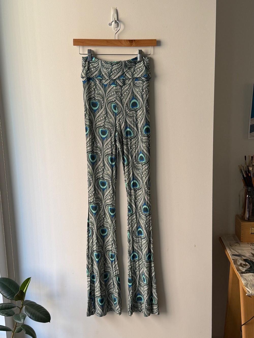 MC2 Saint Barth Teal, Blue & White Peacock-Style Wide Leg Pants